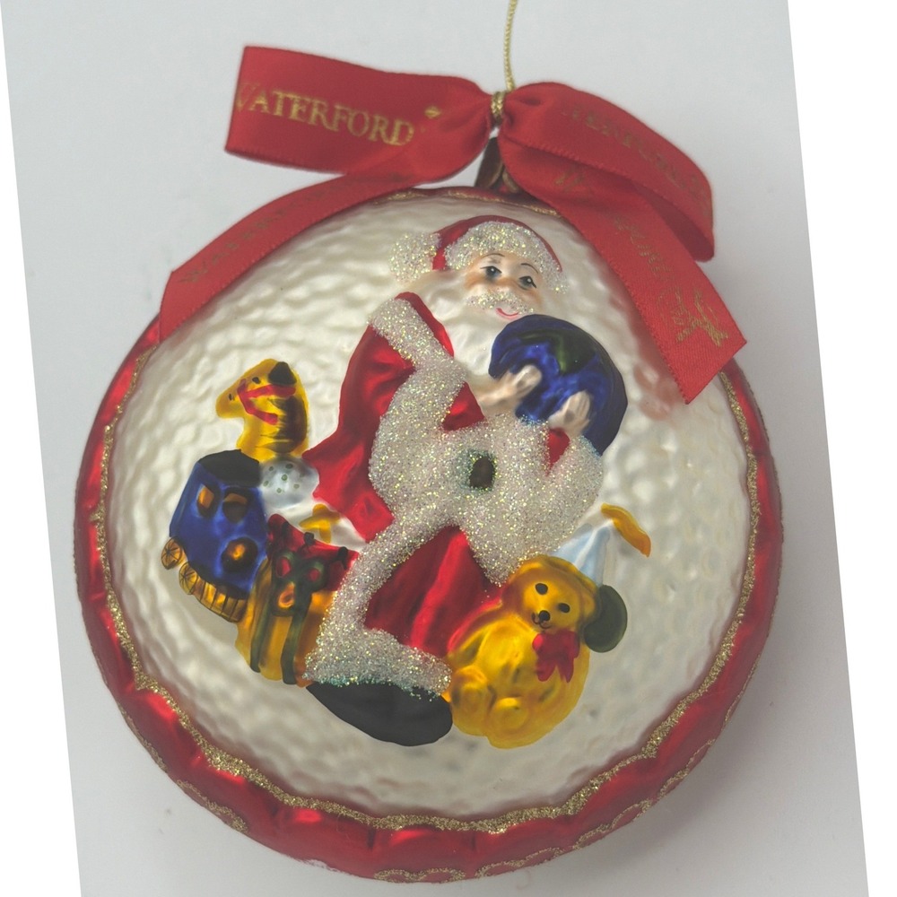 Vtg 2003 Waterford FTD Holiday Heirlooms Blown Glass Santa Globe Ball Ornament